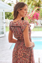 Load image into Gallery viewer, Augustina Watermelon/Peach/Grey Paisley Button Front Maxi Dress