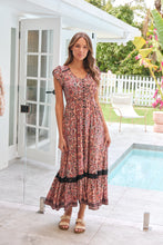 Load image into Gallery viewer, Augustina Watermelon/Peach/Grey Paisley Button Front Maxi Dress