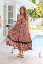 Load image into Gallery viewer, Augustina Watermelon/Peach/Grey Paisley Button Front Maxi Dress