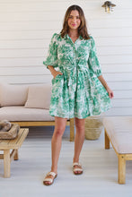 Load image into Gallery viewer, Gabrielle 3/4 Sleeve White/Green Print Collared Dress