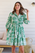 Load image into Gallery viewer, Gabrielle 3/4 Sleeve White/Green Print Collared Dress
