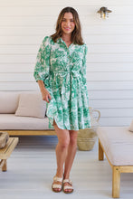 Load image into Gallery viewer, Gabrielle 3/4 Sleeve White/Green Print Collared Dress