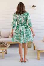 Load image into Gallery viewer, Gabrielle 3/4 Sleeve White/Green Print Collared Dress