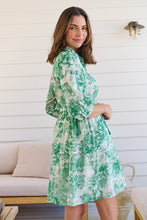 Load image into Gallery viewer, Gabrielle 3/4 Sleeve White/Green Print Collared Dress
