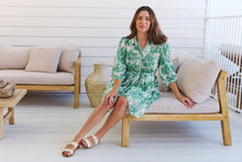 Load image into Gallery viewer, Gabrielle 3/4 Sleeve White/Green Print Collared Dress