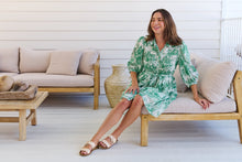 Load image into Gallery viewer, Gabrielle 3/4 Sleeve White/Green Print Collared Dress