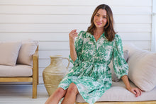 Load image into Gallery viewer, Gabrielle 3/4 Sleeve White/Green Print Collared Dress