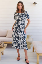 Load image into Gallery viewer, TeeTee Shirred Waist Bold Navy Floral Dress