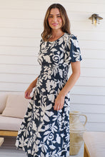 Load image into Gallery viewer, TeeTee Shirred Waist Bold Navy Floral Dress
