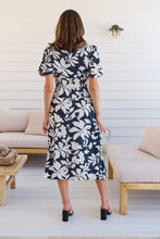 Load image into Gallery viewer, TeeTee Shirred Waist Bold Navy Floral Dress