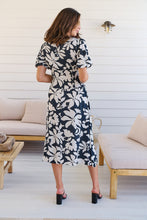 Load image into Gallery viewer, TeeTee Shirred Waist Bold Navy Floral Dress