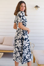 Load image into Gallery viewer, TeeTee Shirred Waist Bold Navy Floral Dress