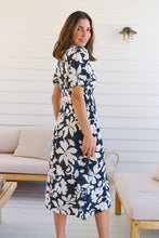Load image into Gallery viewer, TeeTee Shirred Waist Bold Navy Floral Dress