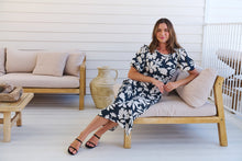 Load image into Gallery viewer, TeeTee Shirred Waist Bold Navy Floral Dress