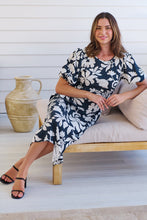 Load image into Gallery viewer, TeeTee Shirred Waist Bold Navy Floral Dress