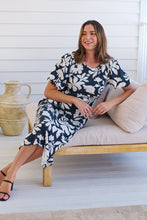 Load image into Gallery viewer, TeeTee Shirred Waist Bold Navy Floral Dress