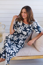 Load image into Gallery viewer, TeeTee Shirred Waist Bold Navy Floral Dress