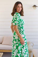 Load image into Gallery viewer, TeeTee Shirred Waist Bold Green Floral Dress