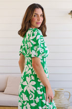 Load image into Gallery viewer, TeeTee Shirred Waist Bold Green Floral Dress