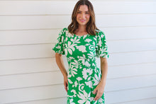 Load image into Gallery viewer, TeeTee Shirred Waist Bold Green Floral Dress