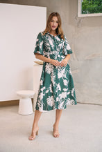 Load image into Gallery viewer, Delaney Green/White Print Button Front Midi Dress