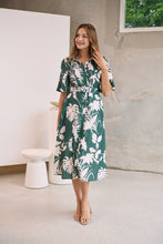 Load image into Gallery viewer, Delaney Green/White Print Button Front Midi Dress