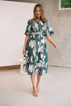Load image into Gallery viewer, Delaney Green/White Print Button Front Midi Dress