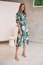 Load image into Gallery viewer, Delaney Green/White Print Button Front Midi Dress