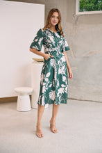 Load image into Gallery viewer, Delaney Green/White Print Button Front Midi Dress