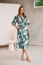 Load image into Gallery viewer, Delaney Green/White Print Button Front Midi Dress