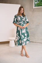 Load image into Gallery viewer, Delaney Green/White Print Button Front Midi Dress