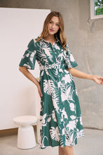Load image into Gallery viewer, Delaney Green/White Print Button Front Midi Dress