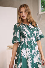 Load image into Gallery viewer, Delaney Green/White Print Button Front Midi Dress