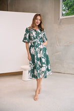 Load image into Gallery viewer, Delaney Green/White Print Button Front Midi Dress