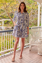 Load image into Gallery viewer, Heather Long Sleeve White/Blue Print Button Collar Dress
