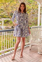 Load image into Gallery viewer, Heather Long Sleeve White/Blue Print Button Collar Dress