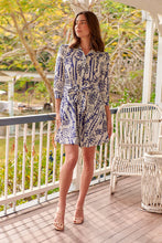 Load image into Gallery viewer, Heather Long Sleeve White/Blue Print Button Collar Dress