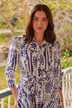 Load image into Gallery viewer, Heather Long Sleeve White/Blue Print Button Collar Dress