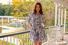 Load image into Gallery viewer, Heather Long Sleeve White/Blue Print Button Collar Dress