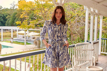 Load image into Gallery viewer, Heather Long Sleeve White/Blue Print Button Collar Dress