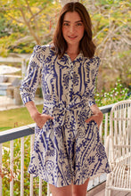 Load image into Gallery viewer, Heather Long Sleeve White/Blue Print Button Collar Dress