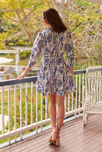 Load image into Gallery viewer, Heather Long Sleeve White/Blue Print Button Collar Dress