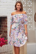 Load image into Gallery viewer, Bastille Lilac Floral Off Shoulder Dress