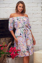 Load image into Gallery viewer, Bastille Lilac Floral Off Shoulder Dress