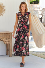 Load image into Gallery viewer, Trissa Black/Wine Floral Print Dress