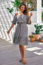 Load image into Gallery viewer, Bastille Black/White Gingham Off Shoulder Dress