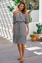 Load image into Gallery viewer, Bastille Black/White Gingham Off Shoulder Dress