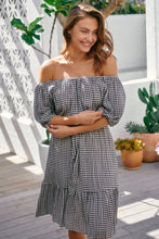 Load image into Gallery viewer, Bastille Black/White Gingham Off Shoulder Dress