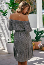 Load image into Gallery viewer, Bastille Black/White Gingham Off Shoulder Dress