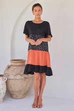 Load image into Gallery viewer, Madeline Black/Melon Polka Smock Pocket Dress